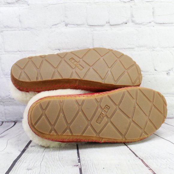LL BEAN Women’s Squam Lake Red Suede Shearling Wicked Good Slippers Size 9 M - Picture 9 of 9